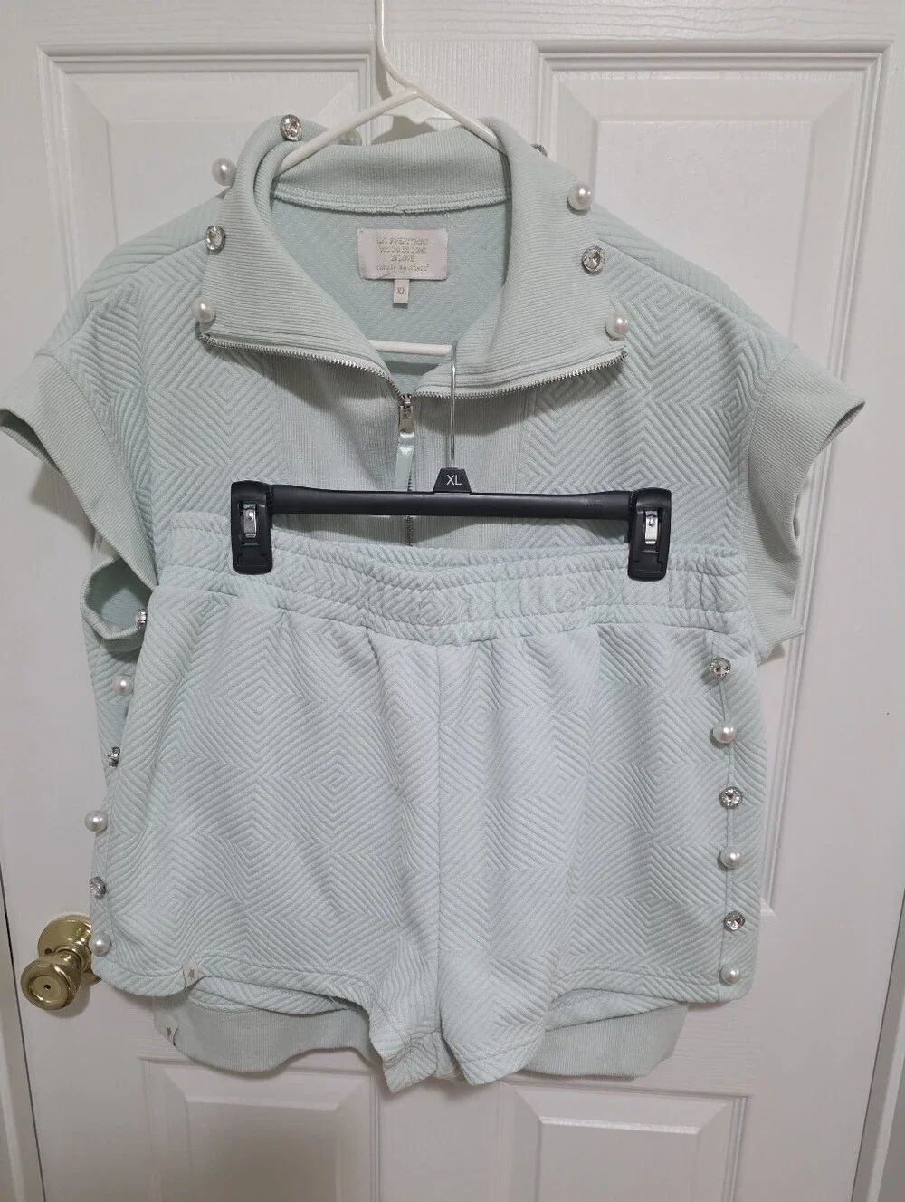 Simply Southern Mint Green Pearl-Trim Short Set XL